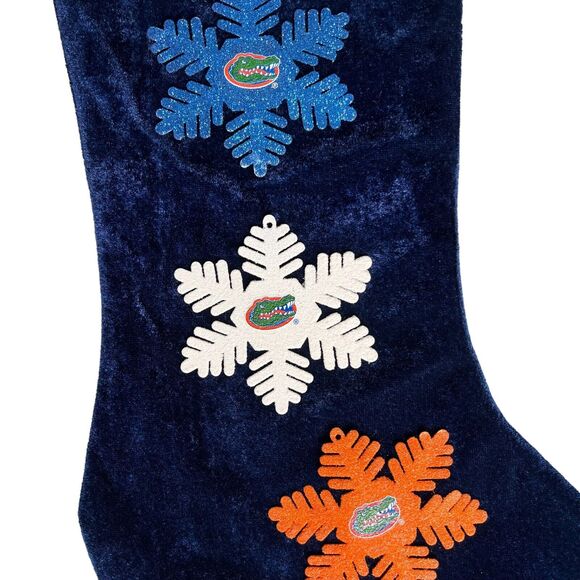 Florida Gators Christmas Stocking Velvety Blue Orange White Snowflakes UF Sports - Picture 2 of 12